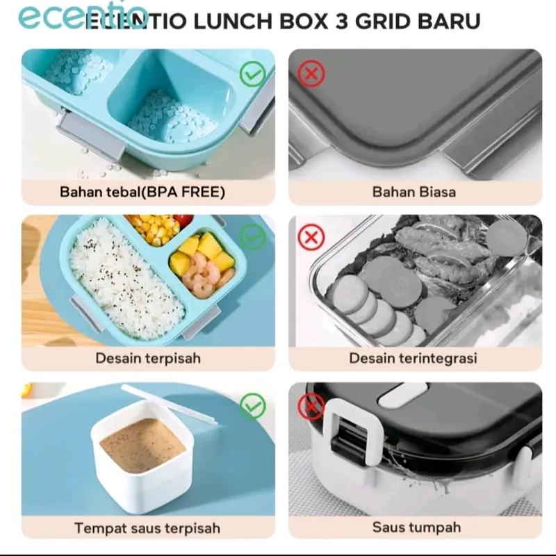 Lunch Box Ecentio Biru 1100ml 3skat Kotak makan Bekal Tempat makan ecentio 1100ml 3skat 4