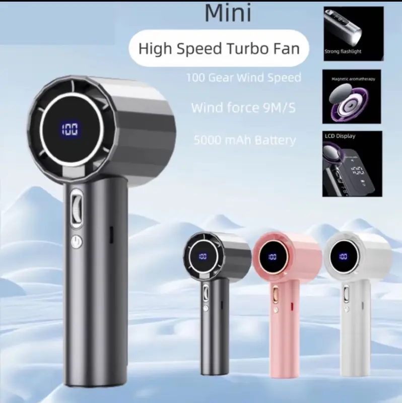 【COD】Quạt cầm tay tốc độ cao mới nhất, gió mạnh, điều chỉnh 100 cấp độ, màn hình LED, quạt mini cầm tay im lặng, có cáp sạc USB Phụ Kiện 2