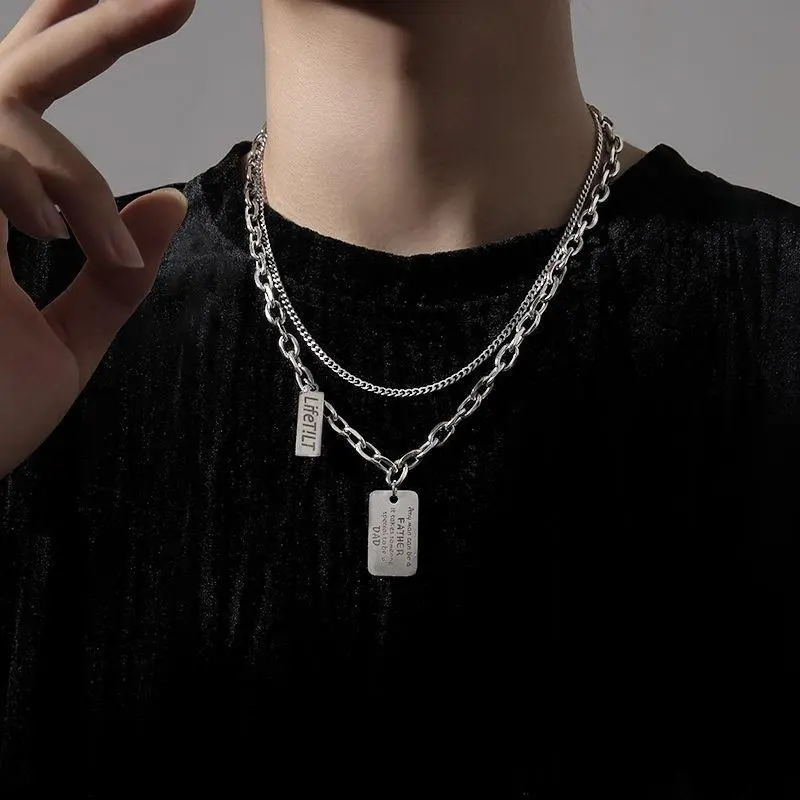 Vòng cổ Màu bạc nhiều lớp, unisex, Y2k, Hip Hop Titan Chain Jewelry Trang Sức Dây Chuyền Nữ 5