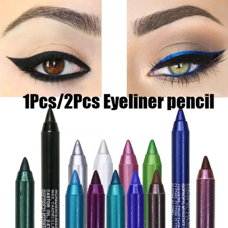 Set Pensel Celak Berkilauan Pusam Kalis Air, 14 Warna Tersedia Eyeliner Makeup