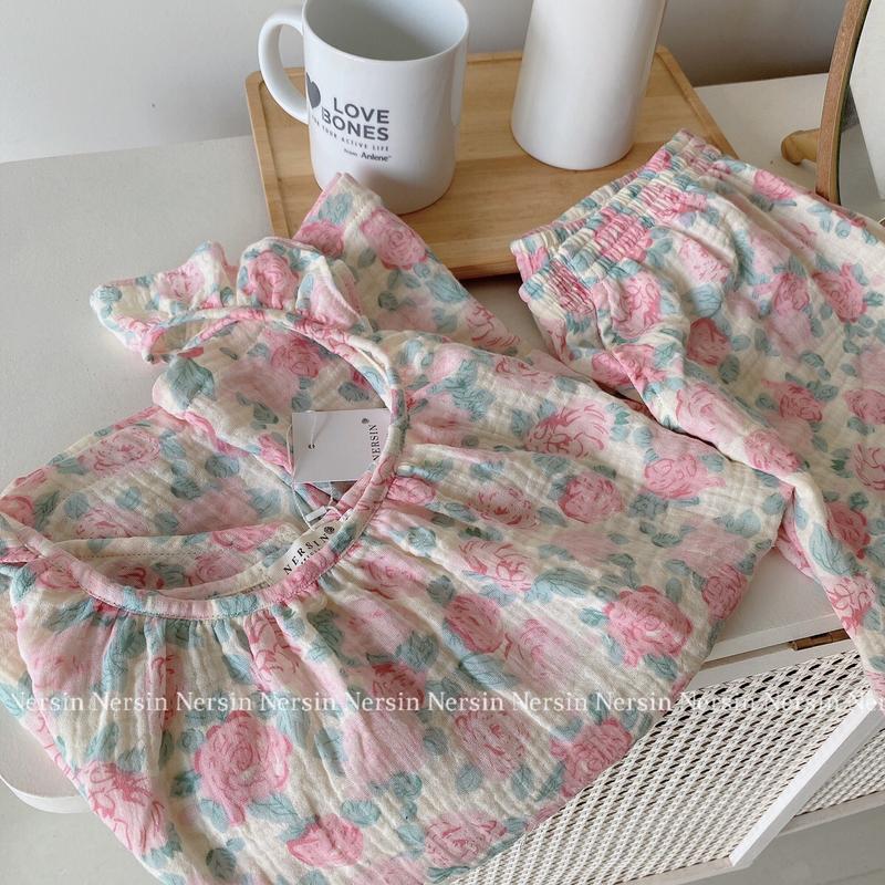 NERSIN Bộ đùi mặc nhà 2 dây cánh tiên xinh xắn chất liệu vải xô muslin cao cấp Nữ 3