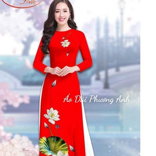 Áo dài lụa in 3D hoạ tiết hoa sen, mềm mịn, co dãn, không nhăn - Áo Dài Phương Anh 4