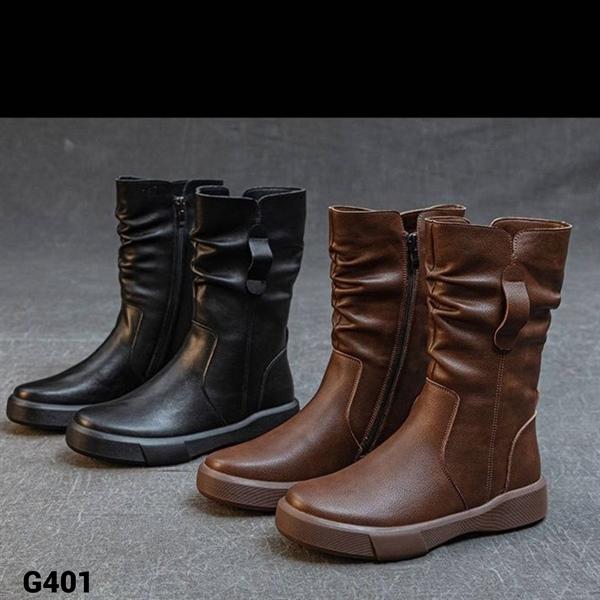 G401 Giày Zip Boot Nữ Da Bò Thật Gót Cao 4 Phân Cổ Lửng - Thiết Kế Trơn Khóa Kéo Cổ Điển Sang Trọng | LABAG G401