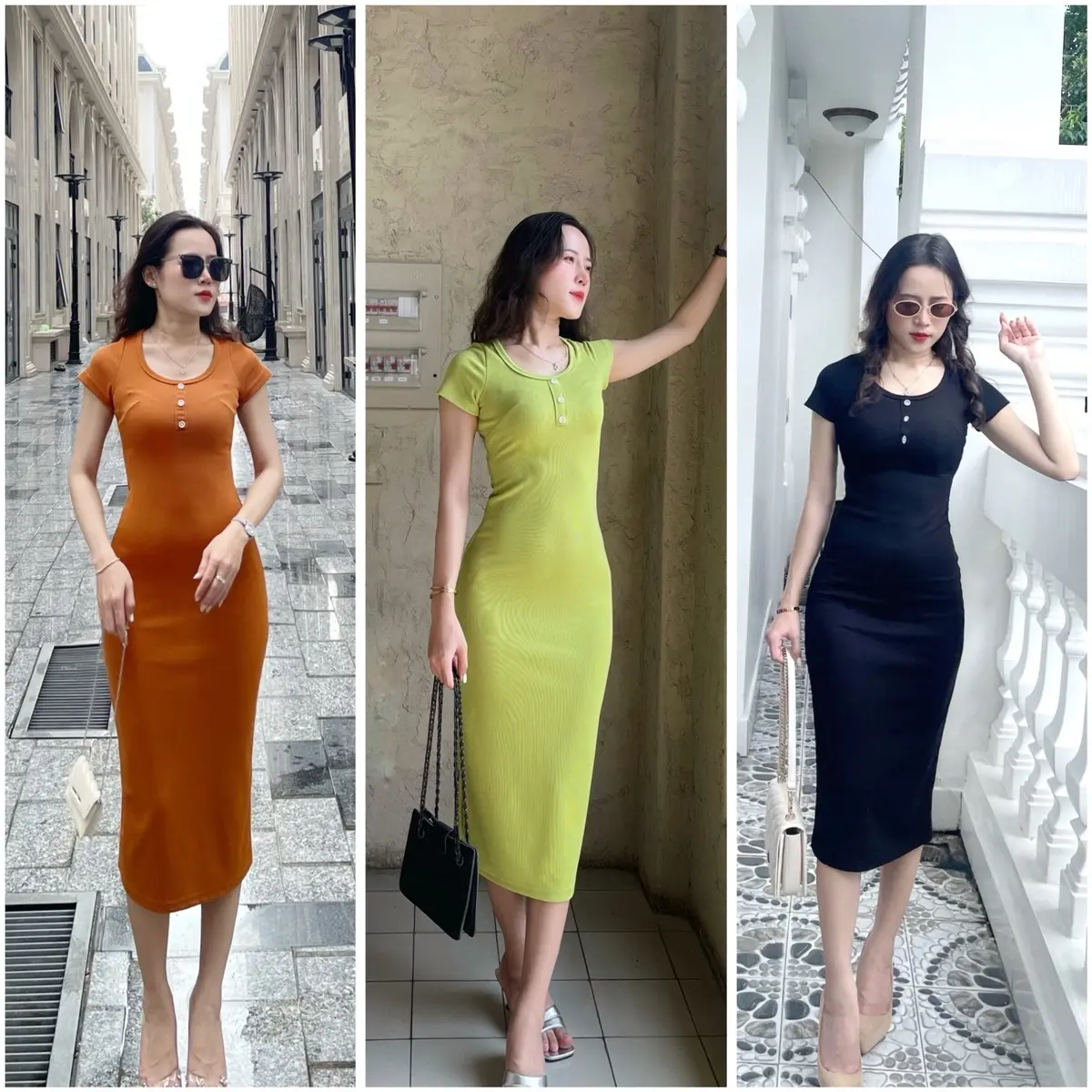 ĐẦM THUN  dáng Midi size 42-54kg  , vải thun sọc Ruby dày dặn mát mịn không xù vải , mặc ở mọi nơi -H.A.N Store Nữ Women Dress Voi Kem Voan vay body bau Màu Đen vaytet Nhung