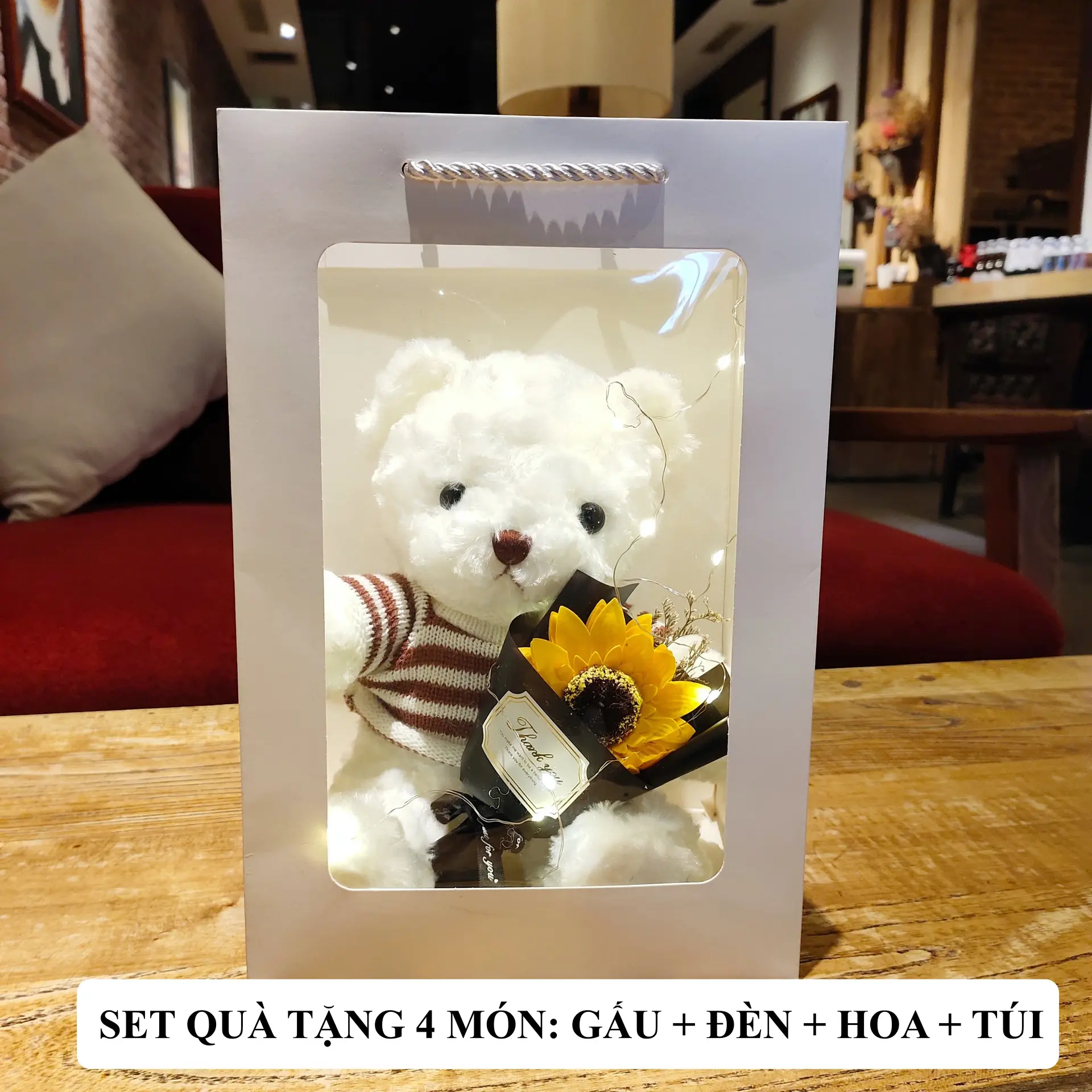 Set quà tặng gấu bông dễ thương, xinh xắn kèm túi xách, đèn, hoa, quà tặng cho các dịp đặc biệt GA02