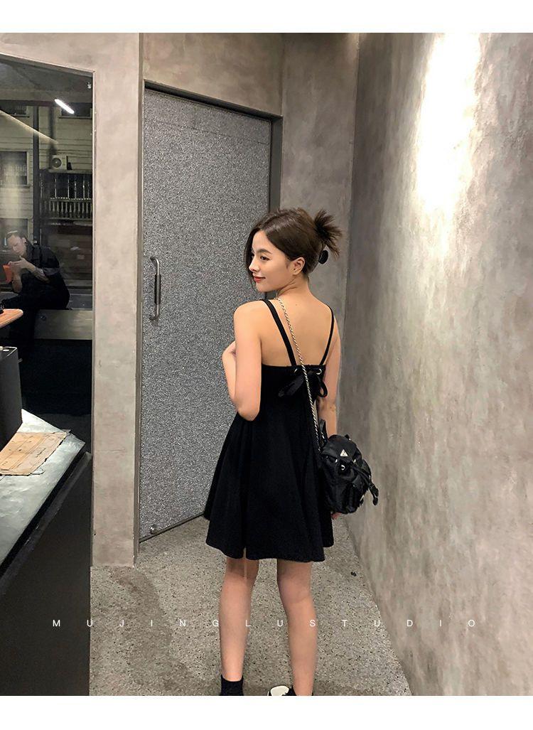 Product Introduction of Korean style sleeveless camisole black dress for women, fashion Retract your waist casual solid color A-line short skirt Summer 9