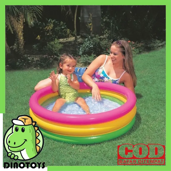 Dinotoys INTEX Kolam Mandi Bayi Ukuran 61x22 Cm Motif Beruang dan Pelangi Dengan Dasar Kolam Bergelembung Cocok Untuk Bayi Baru lahir Balita Cewek Cowok 5