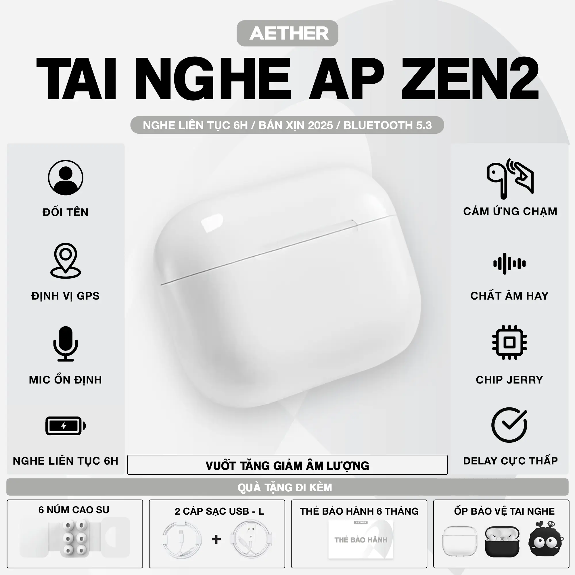 Tai Nghe Bluetooth Pr0Gen2 bản Nâng Cấp 2025, Vuốt Tăng Giảm Âm Lượng, Đầy Đủ Tính Năng, Tặng kèm ốp, 2 cáp sạc, Bảo Hành Đổi Mới trong 6 Tháng, Pin trâu, Định Vị, Đổi Tên, Tự động kết nối Tai Nghe Nhạc Bluetooth Earphone