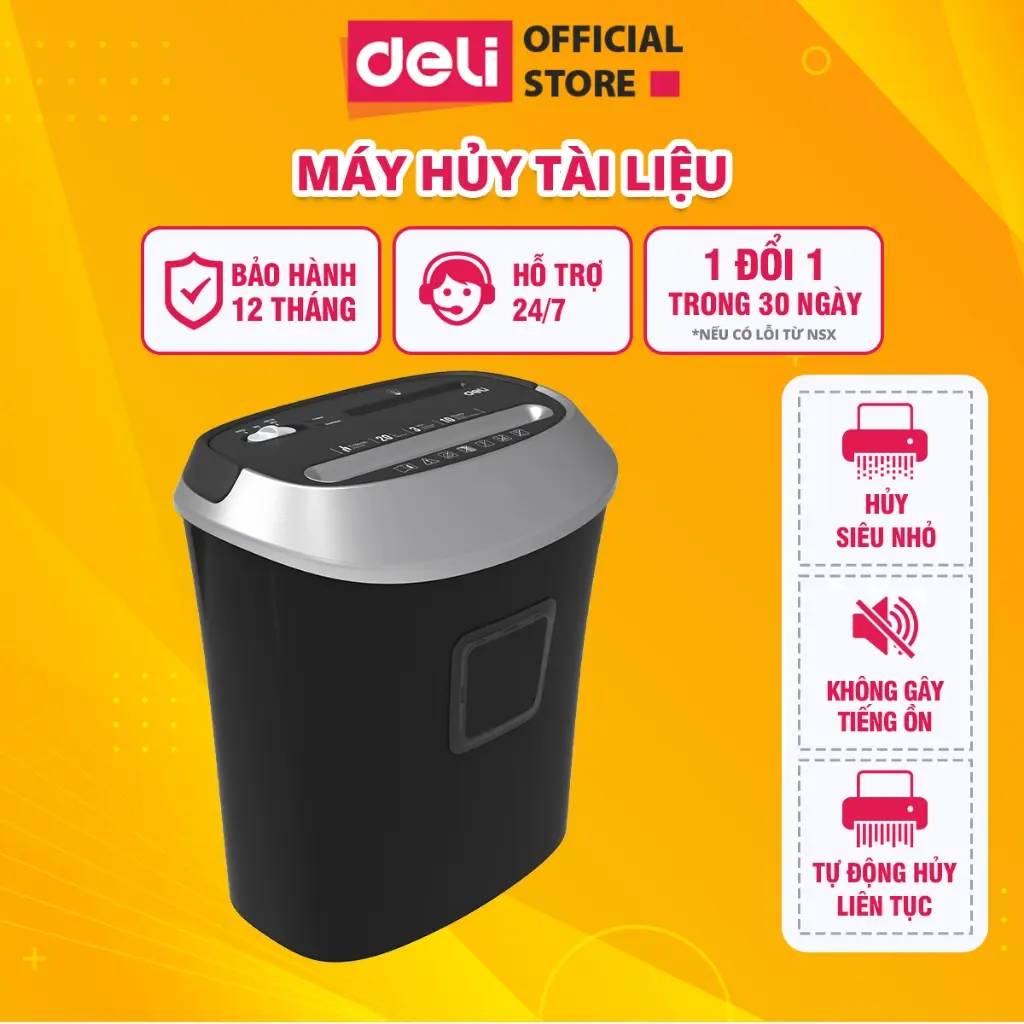 Máy hủy tài liệu Deli E9948 cao cấp, máy hủy giấy tờ card CD cho doanh nghiệp, văn phòng, nhà trường Bảo Mật Thông Tin