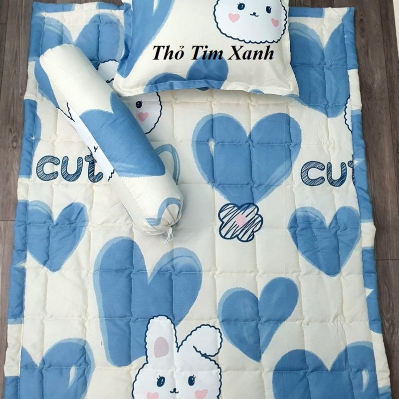 không phải nệm nằm Bộ chăn mỏng đắp mùa hè kèm gối đi học cho bé mầm non 0-5 tuổi - gồm 1 gối ôm 1 gối nằm đã kèm ruột gối và 1 chăn hè cho bé cotton poly - Thỏ Tim Xanh Mickey,..