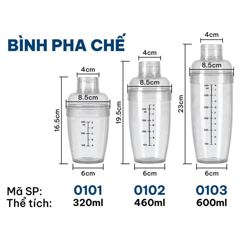 Bình lắc Shaker pha chế nhựa chia vạch đen 320 460 600ml