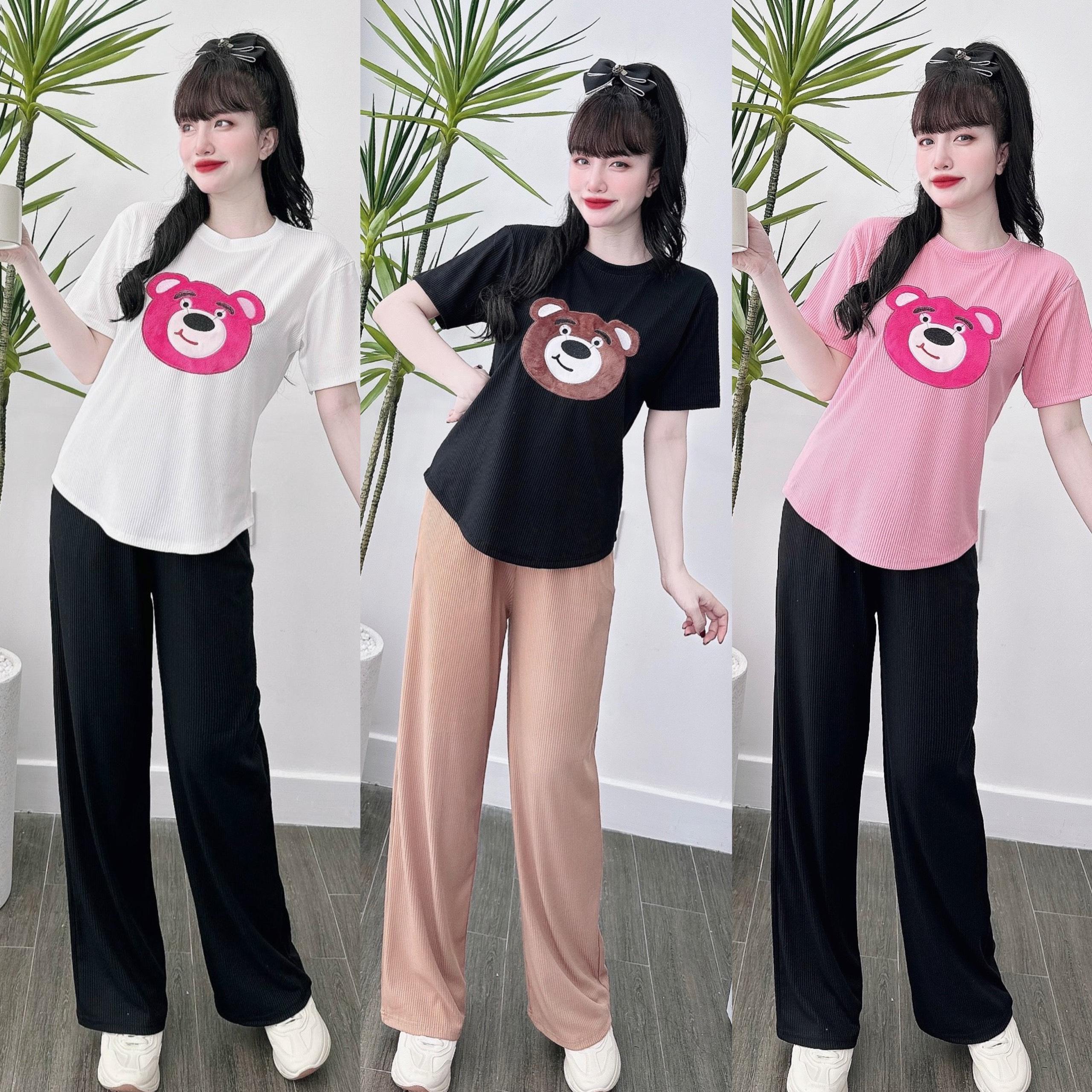 [Sale 79k] Set Đồ Bộ Thể Thao Cổ Tròn Vải Thun Thêu Họa Tiết Gấu  Bigsize 55-95kg Sport Chạy Bộ Thể Dục Tập Thể Dục Tập Gym