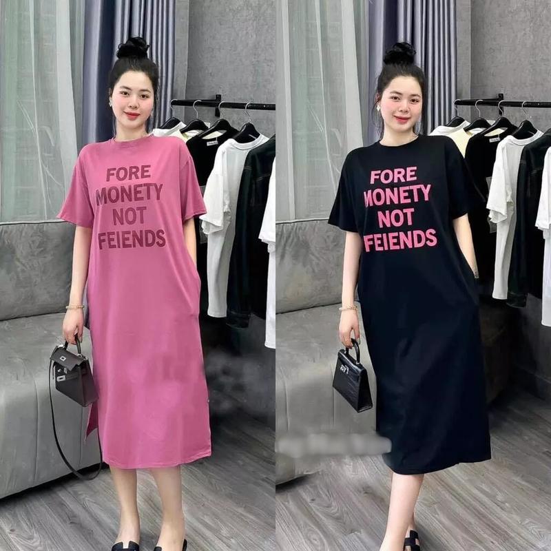 Váy bầu Đầm bầu cotton hàn mềm mại co dãn thoáng mát in chữ nổi bật Nữ Voi Women Dress 0