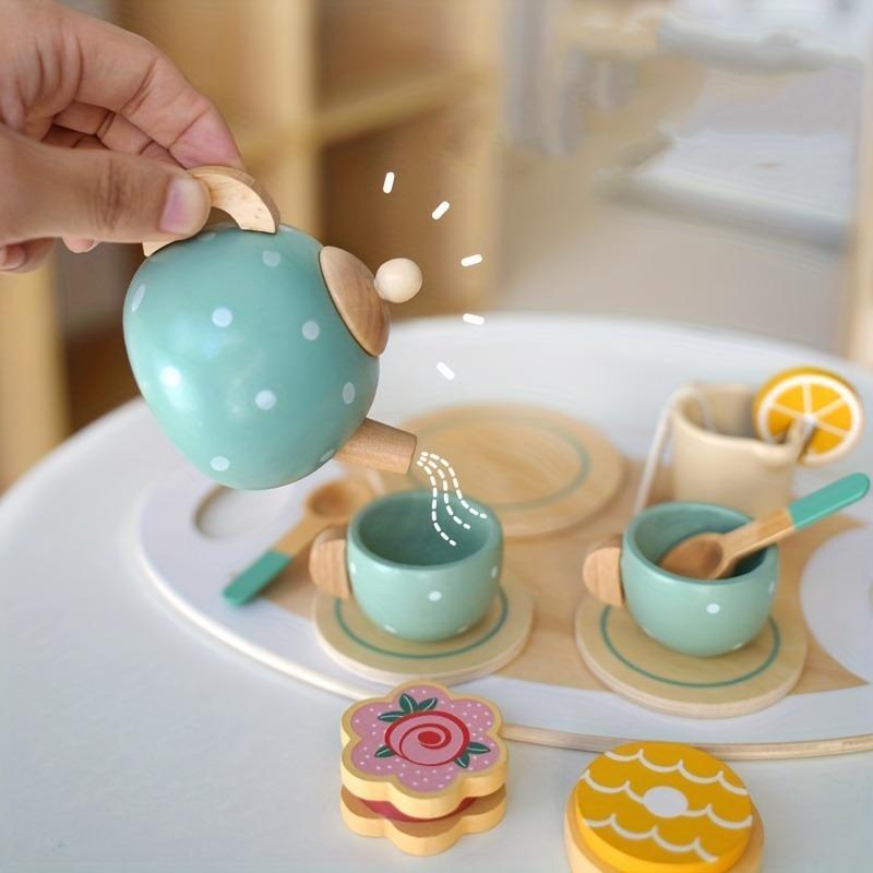 15pcs/set Play House Afternoon Tea Set, Wooden Dessert Cake Selling Tea Pot Cup Tea Set Pretend Play Toy, Stocking Filler, Kitchen Accessories Play Food Play Set 3