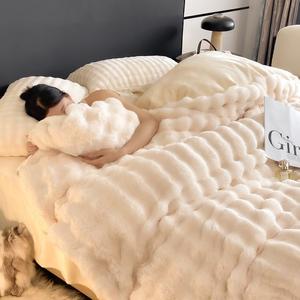 秋冬のとろみが増すラビットベルベット4ポイントセットミルクベルベットプラスベルベットシングル掛けけけふとんカバー両面コーラルベルベットシングルドミトリースリーピースセット