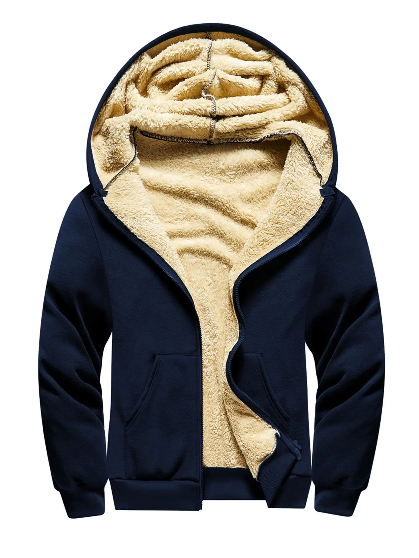 Men's Thermal Lined Zip Up Drawstring Hoodie, Long Sleeve Pocket Thickened Coat for Men, Men's Winter Jacket Outerwear, Please Purchase A Size Up, Balkan School Outfits