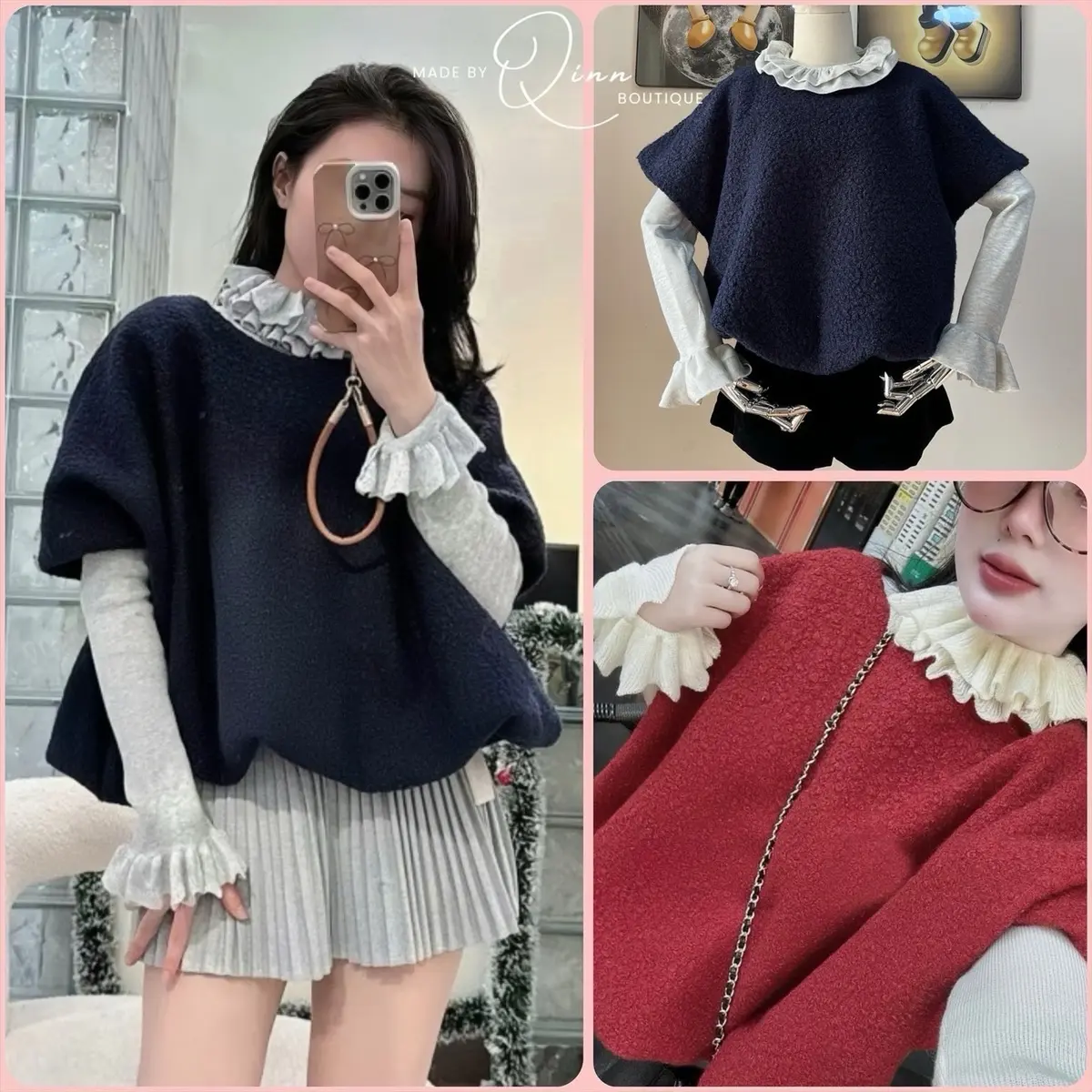 Set Áo Dạ Cổ Bèo 2 MónHàng QCCCL1 Có Ảnh Và Video Qinn Tự Quay Và Chụp [ Set Hottrend ] Top Women
