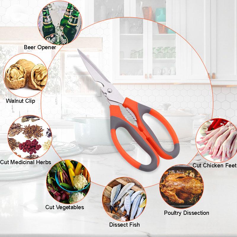 Product Introduction of Multifunctional Stainless Steel Sharp Fishing Cutting Household Multi Kitchen Scissors With Beer Opener Walnut Clip 15