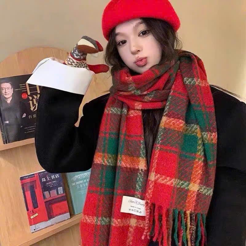Khăn quàng cổ - Khăn choàng cổ kẻ chất len dạ nam nữ lông mịn dệt kim ulzzang Hàn Quốc sc 42