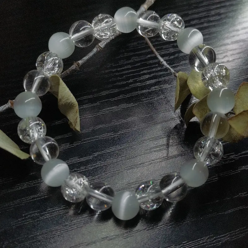 Handmade Peace Stone Bracelet with 8mm Cat's Eye and Transparent Stone - A Stress Relief Jewelry Gift 5
