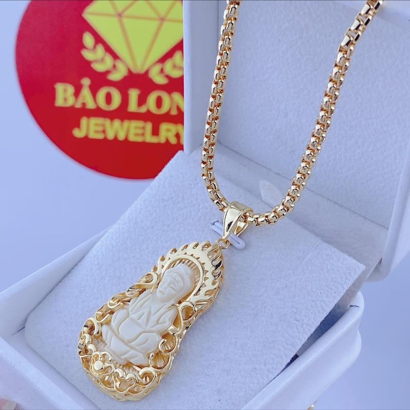 Bộ dây chuyền mẹ quan âm trắng dây công TRÒN 5 chỉ - Trang sức bảo long