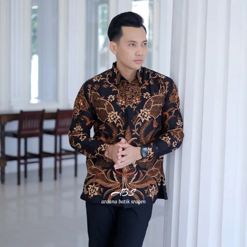 Ramawijaya Kemeja Batik Lengan Panjang Reguler fit Premium Furing Adem Katun Sregenan Kemeja Keren Lamaran Tunangan Wisuda Kantoran Grosir Nikahan Kain Nyaman Dan Tidak Luntur Hitam Atasan 1
