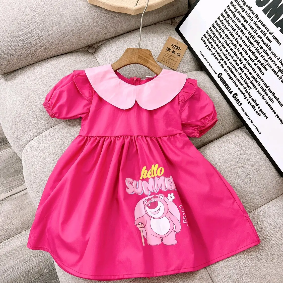 Váy gấu dâu xinh yêu cho bé gái 2 màu đỏ và hồng