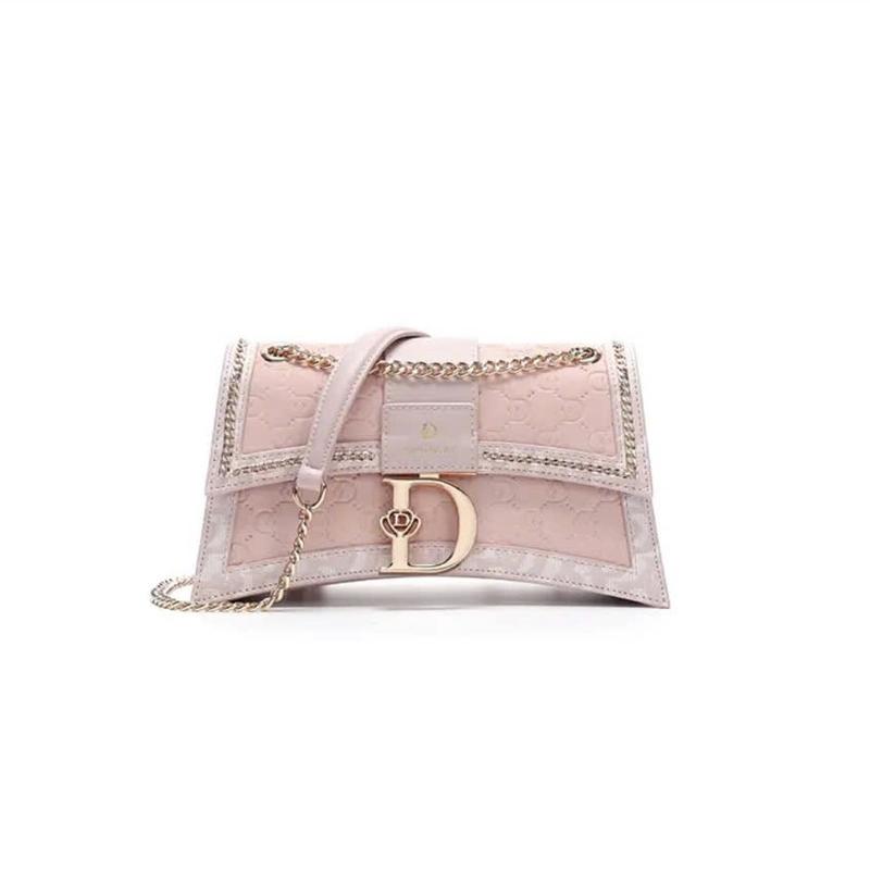 Túi Xách Nữ Sang Chảnh Túi Đeo Chéo & Túi Đeo Vai Kẹp Nách, Da Phối Nhung Nắp gập Dáng đồng hồ cát Phối dây xích Khóa chữ D, DD-2685 Bag Nhung Lady Kem