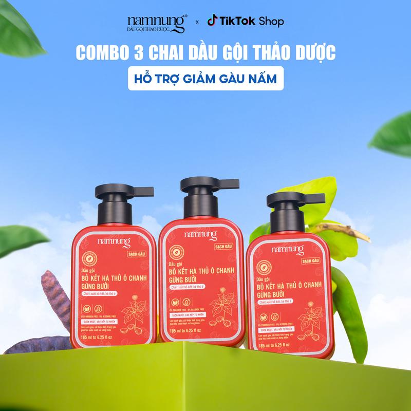 [FLASH SALE] Combo 3 chai Dầu gội thảo dược bồ kết NamNung hỗ trợ giảm gàu, nấm, viêm da đầu 185ml*3 Chăm sóc tóc Dưỡng tóc nữ - Giảm 39%