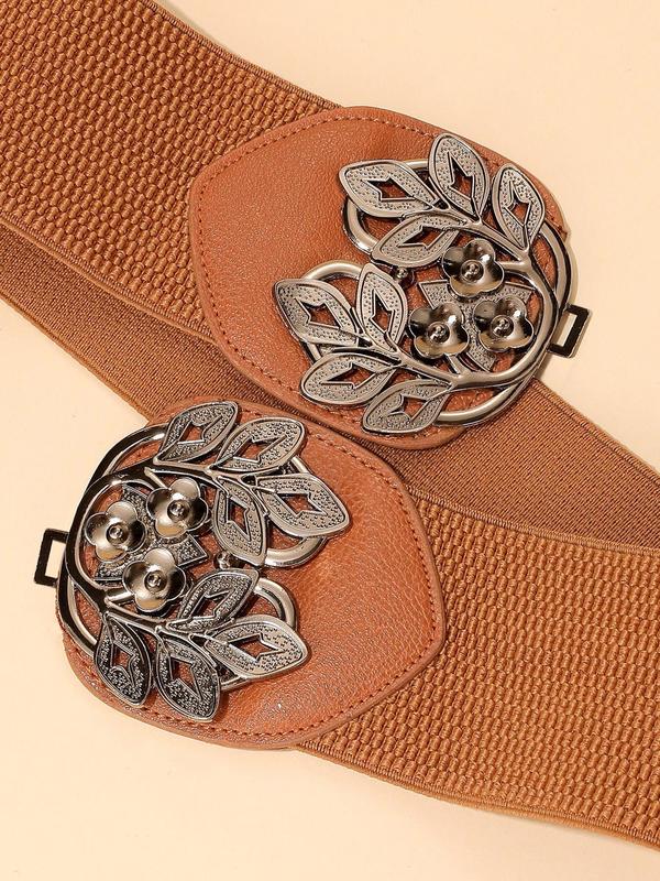 Retro Flower Buckle Decorative Belt, Elegant Plain Fashion Belt for Women, Daily Versatile Casual Belt for Dresses 3