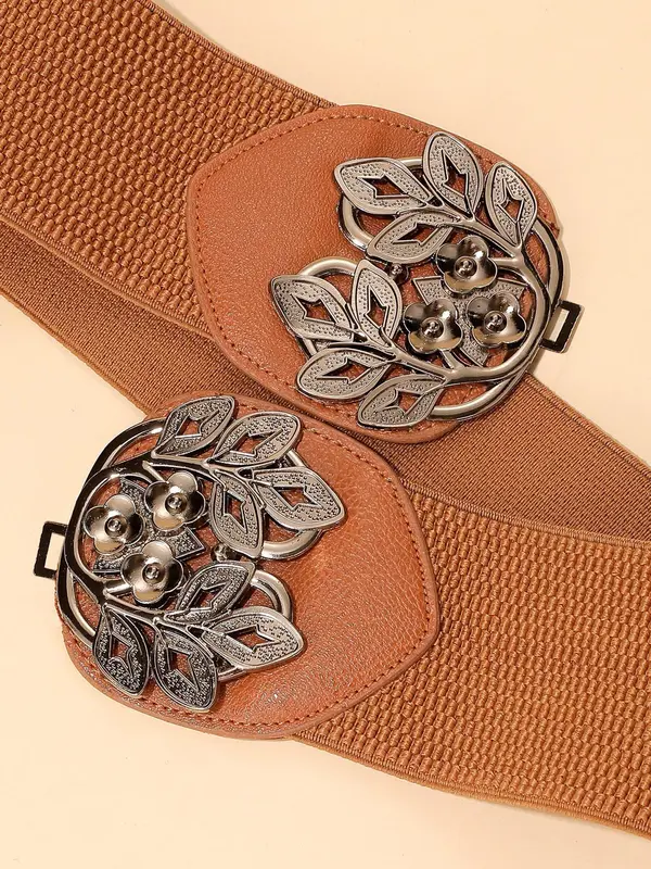Retro Flower Buckle Decorative Belt, Elegant Plain Fashion Belt for Women, Daily Versatile Casual Belt for Dresses 3