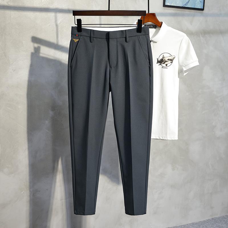 Men's Slim Fit Black Pants - Korean Style Casual Trousers | Summer Thin Stretch Ankle Length Dress Pants for Men (Trendy Office/Streetwear) 2