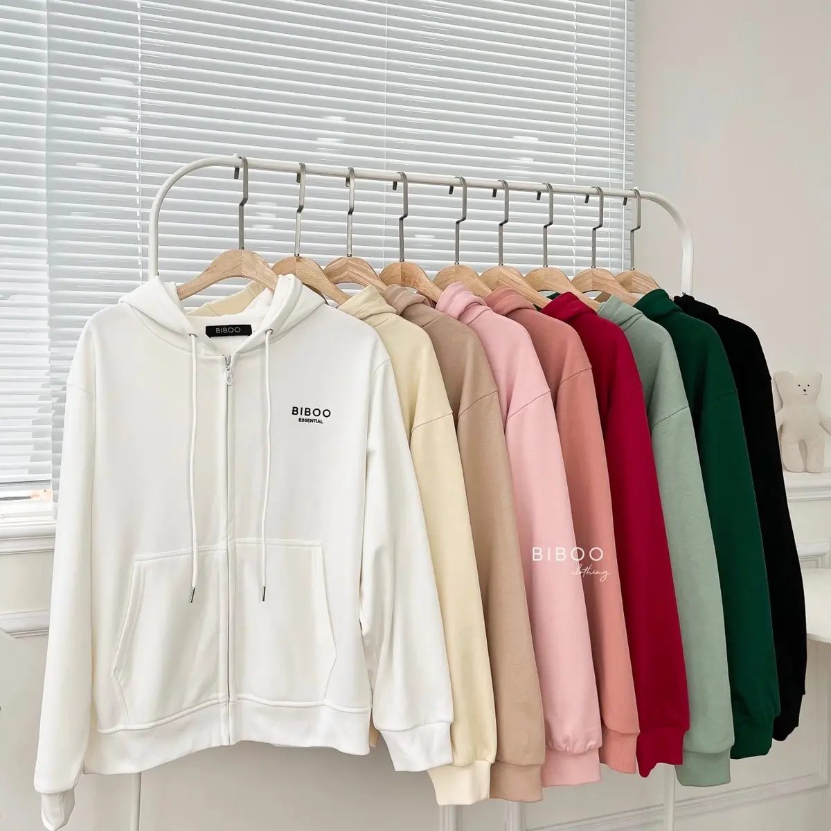 BIBOO - Áo khoác Hoodie Zip trơn cơ bản form rộng BIBOO ESSENTIAL chất liệu nỉ chân cua cotton cao cấp