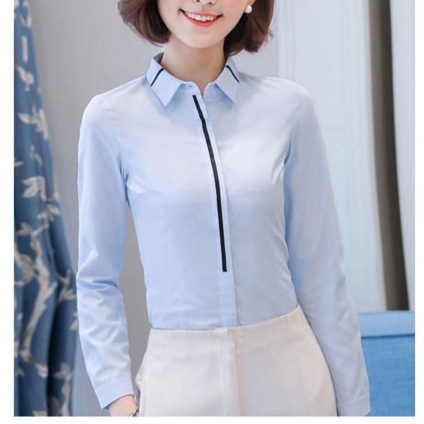 Áo sơ mi nữ dài tay phối nửa viền cúc áo cực đẹp SMN15 chất vải kate Lụa đẹp thời trang Hàn Quốc nữ PONIVA