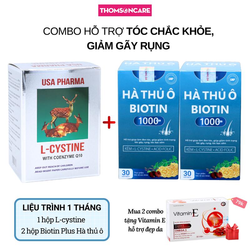 Liệu trình 1 tháng Viên uống L cystine 60 viên 1 hộp và Biotin Plus Hà thủ ô 30 viên 2 hộp combo hỗ trợ tóc chắc khỏe giảm gãy rụng
