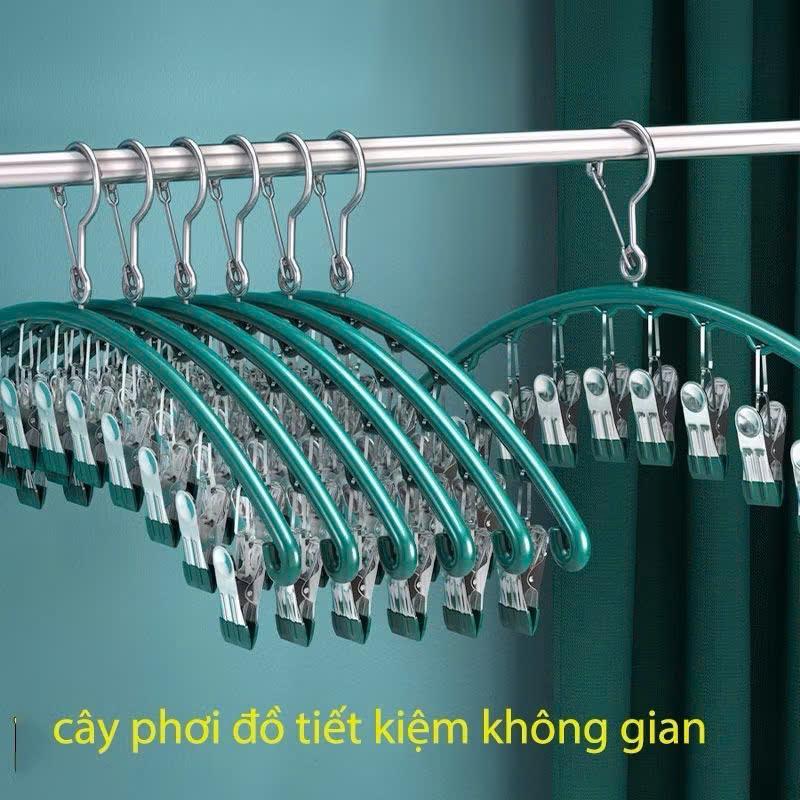 Set 5 Móc Phơi Quần Áo Có 10 Móc Kẹp , Móc Treo Quần Áo Có Kẹp phơi Quần Áo , Tất Vớ , Đồ Lót , Phơi Đồ Cho Bé Phủ Nhựa PVC Mềm Chống Gỉ Chắn Chắn Bền Bỉ