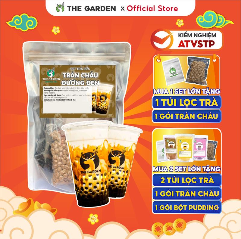 Set trà sữa tự pha Trân châu đường đen 25-30 THE GARDEN Topping