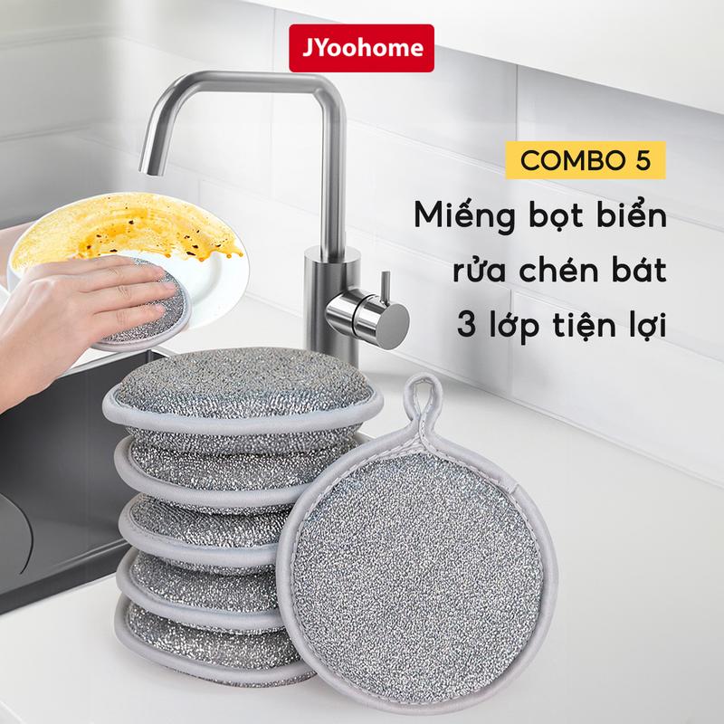 COMBO 5 Miếng Bọt Biển Rửa Chén Bát 3 Lớp JYoohome Giẻ Rửa Bát Đĩa Đũa Cọ Xoong Nồi Đa Năng Tạo Bọt Dụng Cụ Rửa Làm Sạch giẻ  rửa