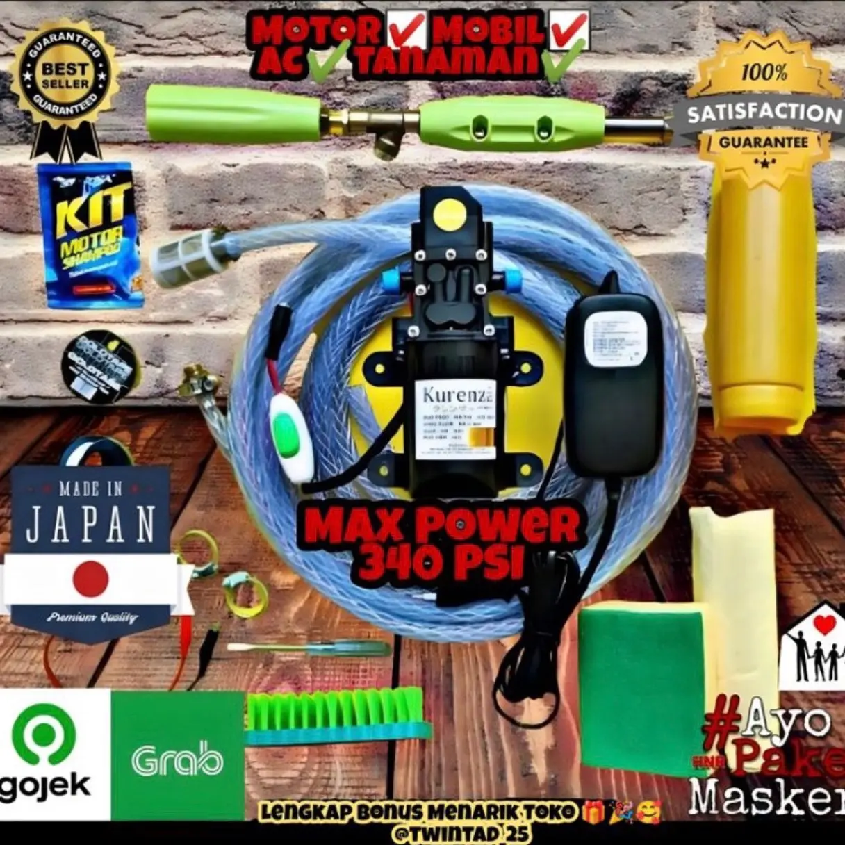 BISA COD Mesin Terbaru 340 PSI 100W 23.2 Bar 8 Lpm Alat Cuci Motor Ac Mobil Jet Cleaner Steam Pump Japan Quality