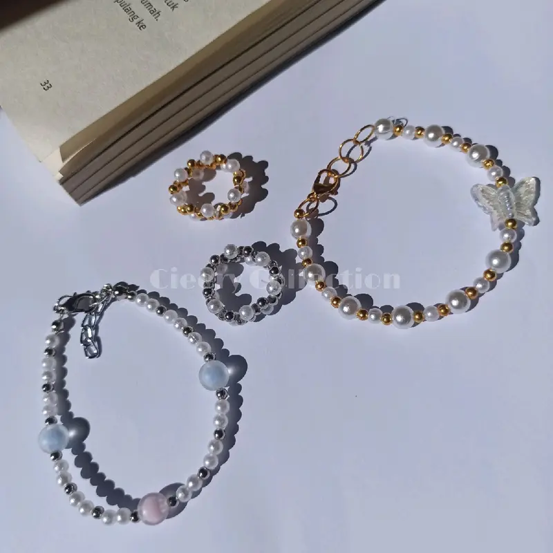 bundle gelang dan cincin manik aesthetic 0
