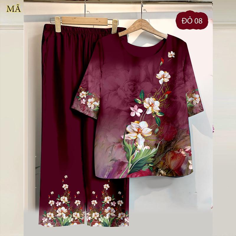 Đồ bộ in hoa trung tuổi nữ mặc nhà, nhiều màu, nhiều hoạ tiết nổi bật Women Quần Ngủ Áo Ngủ Pijama 5