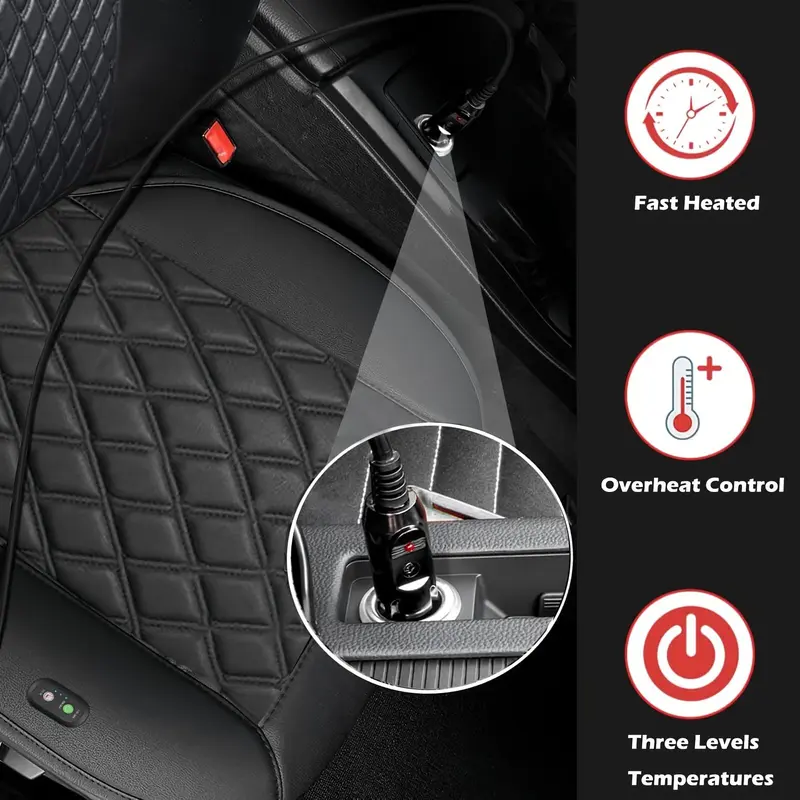 Car Heated Seat Cover, 2 Counts Comfortable Winter Warmer Seat Cushion, 12V Adjustable Temperature Car Seat Heating Pad, Universal Car Accessories for Cold Weather, Automotive 5