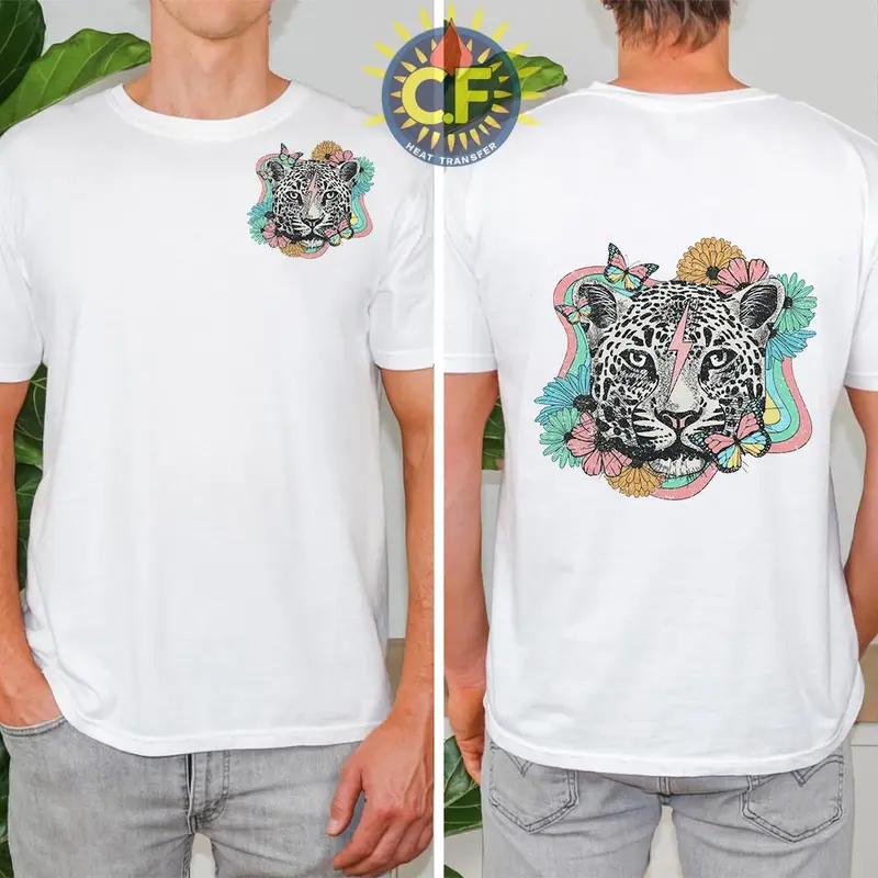 Leopard Themed Heat Transfer Sticker, Flower & Butterfly Pattern Heat Transfer Sticker, DIY Decoration for T-shirt, Bag, Hat 6