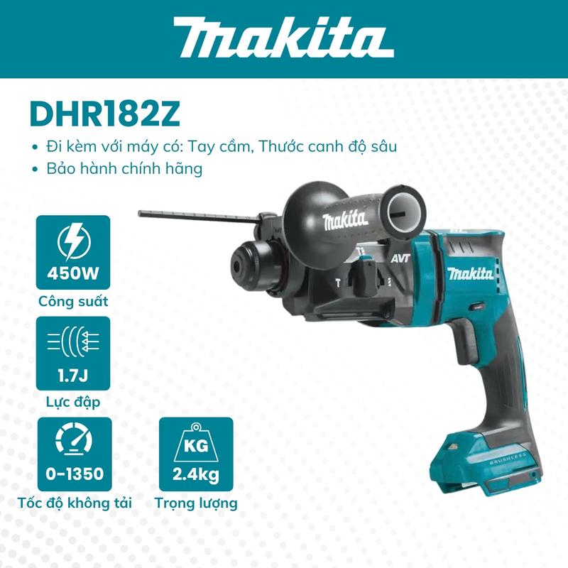 Máy khoan BT 3 CN dùng pin MAKITA - DHR182Z / SDS-PLUS / 18V (Chưa bao gồm pin sạc)
