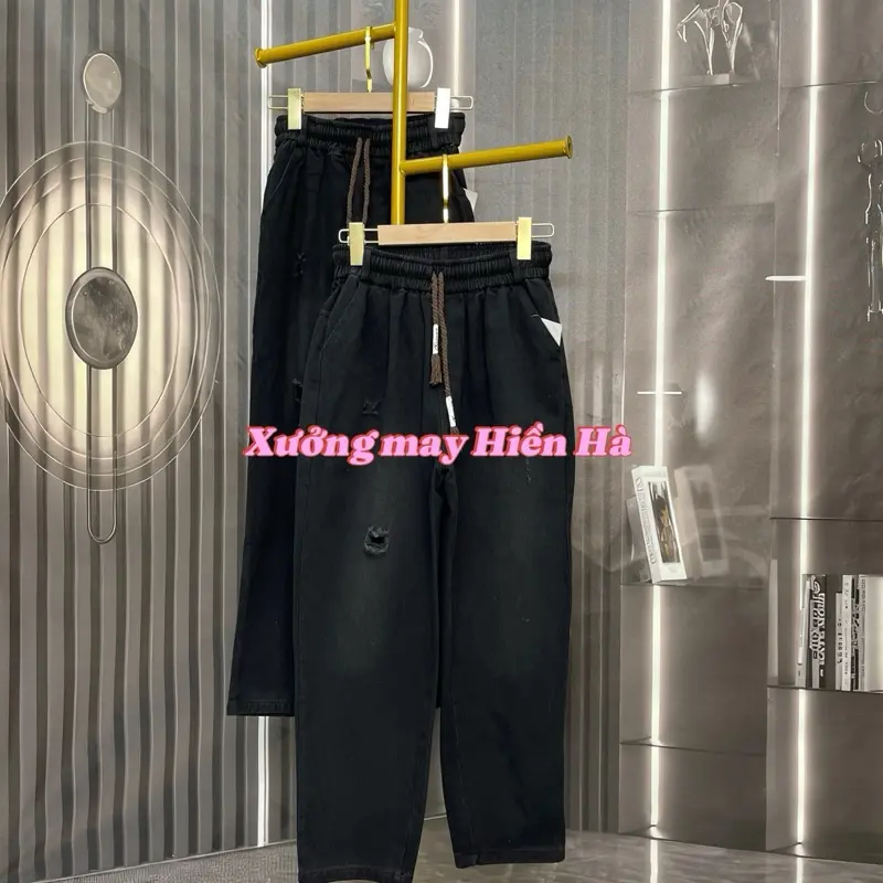 [ Đen ]Quần Jean Bò Mềm Dáng Beggy ,Chất Vải Mềm Mại ,Lưng Thun Có Dây Rút Đi Kèm,Đứng Phom Chuẩn Dáng Size Từ S Đến 2XL ,45 Đến 80 Kg. 4