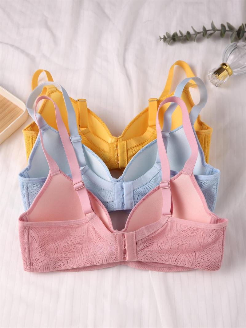 Product Introduction of Women's Leaf Pattern Underwire Bra, Breathable Comfortable Push Up Bra, Soft Lingerie for All Seasons 7