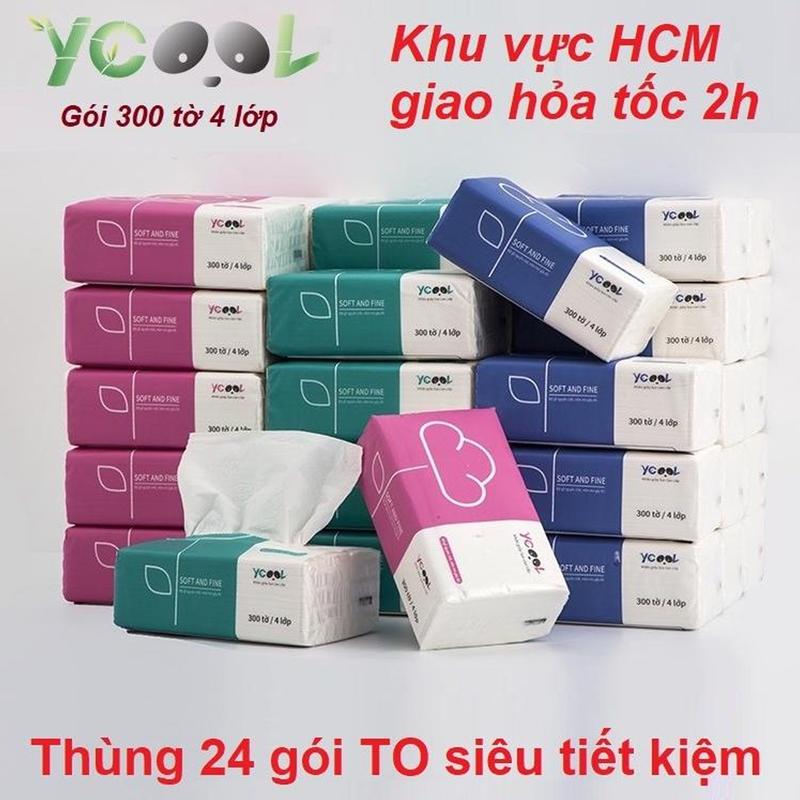 Thùng 24 gói khăn giấy ăn lụa Ycool gói 300 tờ 4 lớp cao cấp siêu tiết kiệm unisex không mùi Giấy Vệ Sinh khăn  giấy