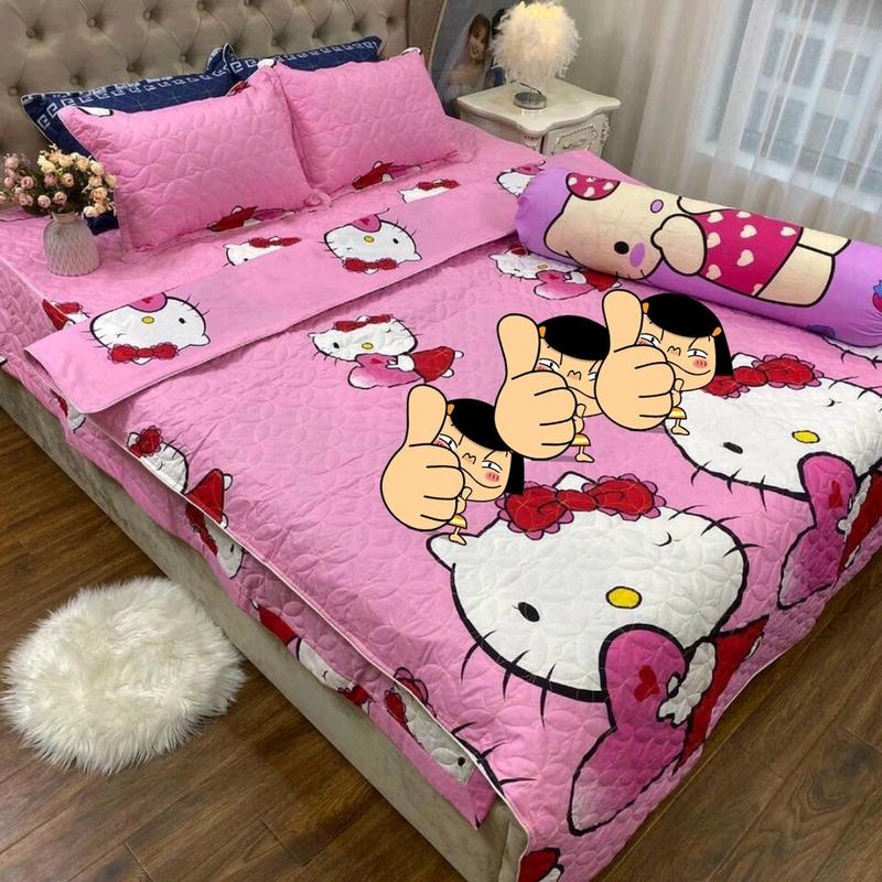 Bộ Chăn Ga Gối Phao - Hè Hello Kitty Hồng Trái Tim
