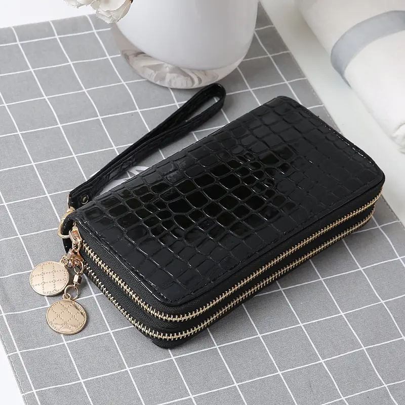 Dompet Wanita  Motif Kulit Buaya - Dompet Wanita  - Dompet Dua Resleting Kartu Polos