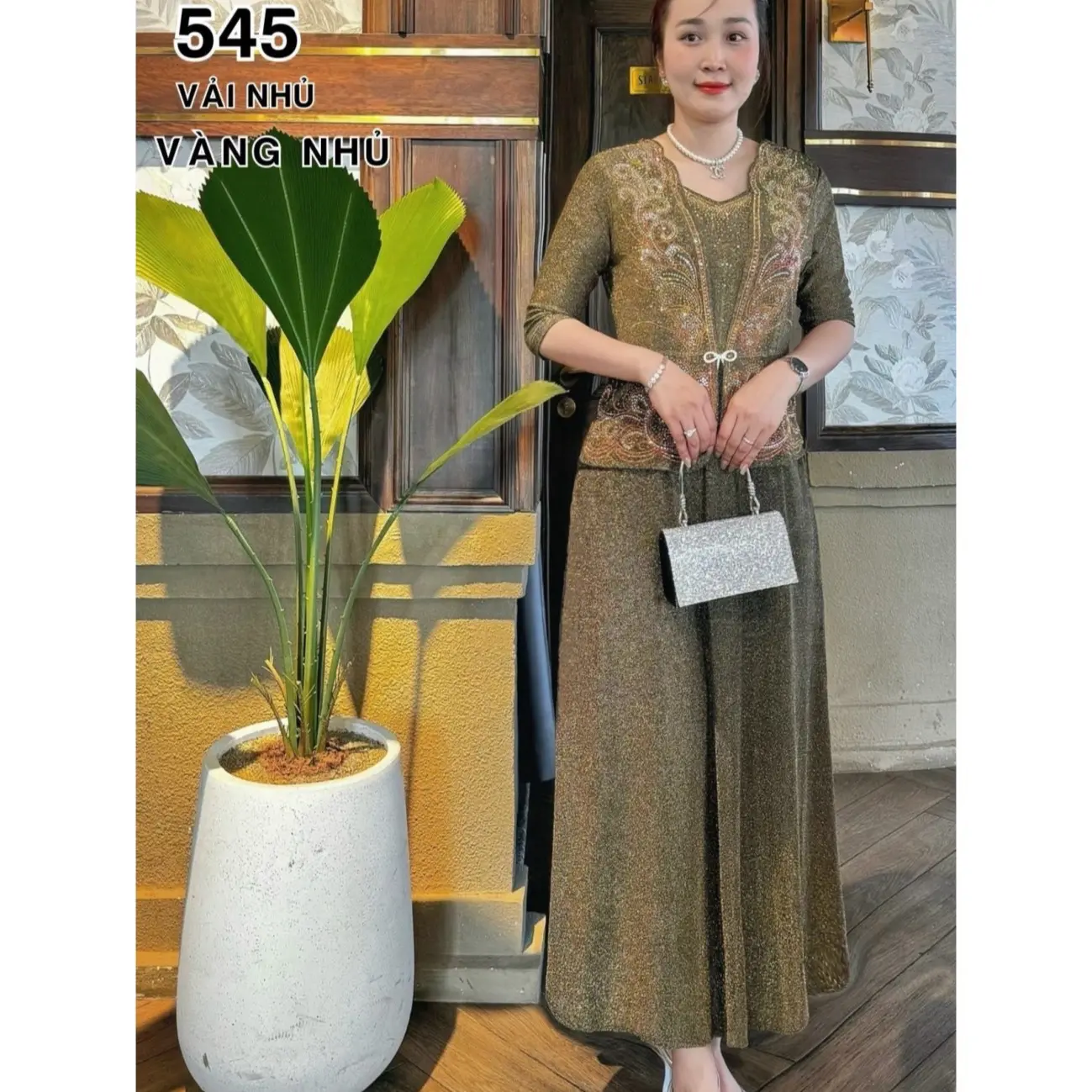Đầm Đi Tiệc Mã DN545 Dáng Dài Giả Vest Chất Vải Thun Nhũ 2 Lớp Đính Đá DMC Cao Cấp Từ 50kg Đến 75kg Dress Women Nữ  Voi catriona gray
